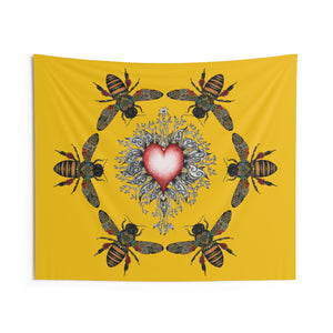 Sacred Bee Heart, Gold - Indoor Wall Tapestries
