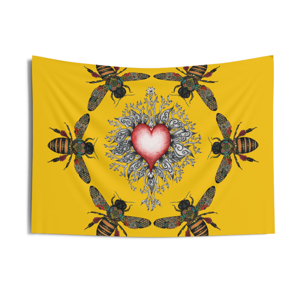 Sacred Bee Heart, Gold - Indoor Wall Tapestries