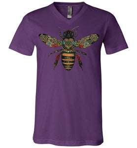 Colored Honeybee - Canvas Unisex V-Neck T-Shirt